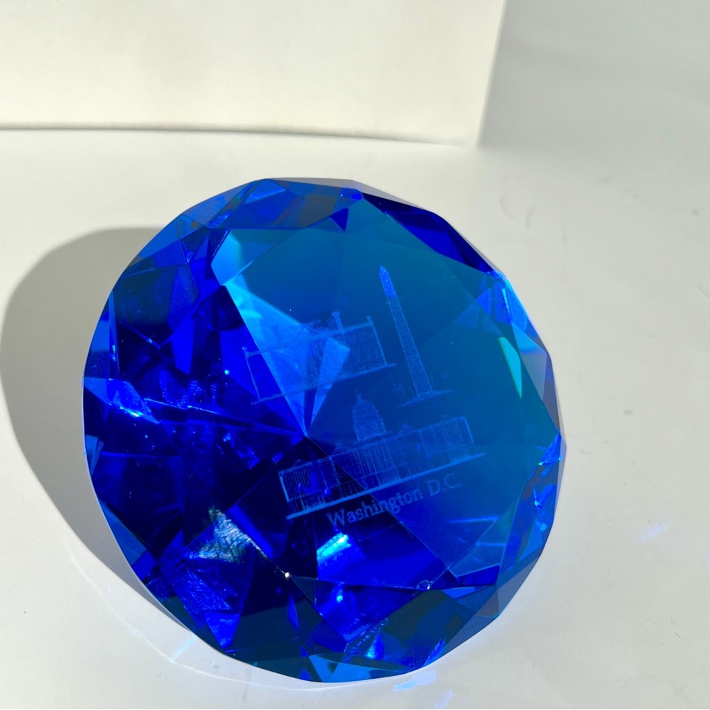Blue Faceted Crystal Paperweight